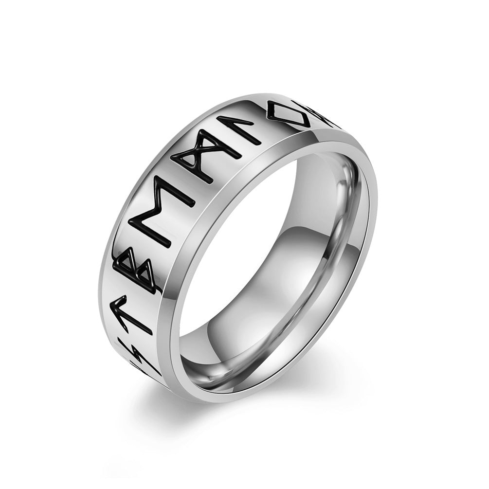 Vintage Nordic Viking Luhn Text Titanium Steel Men's Ring