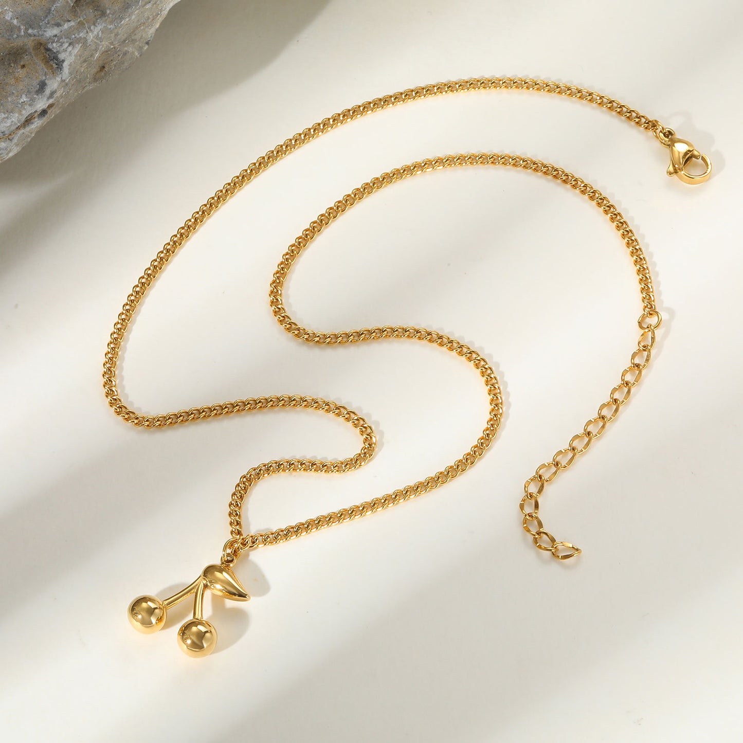Stylish Stainless Steel Grinding Chain Cherry Element Necklace Gold Women