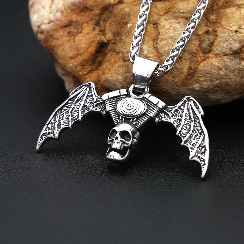 Gothic Skull Bat Stainless Steel Pendant Necklace