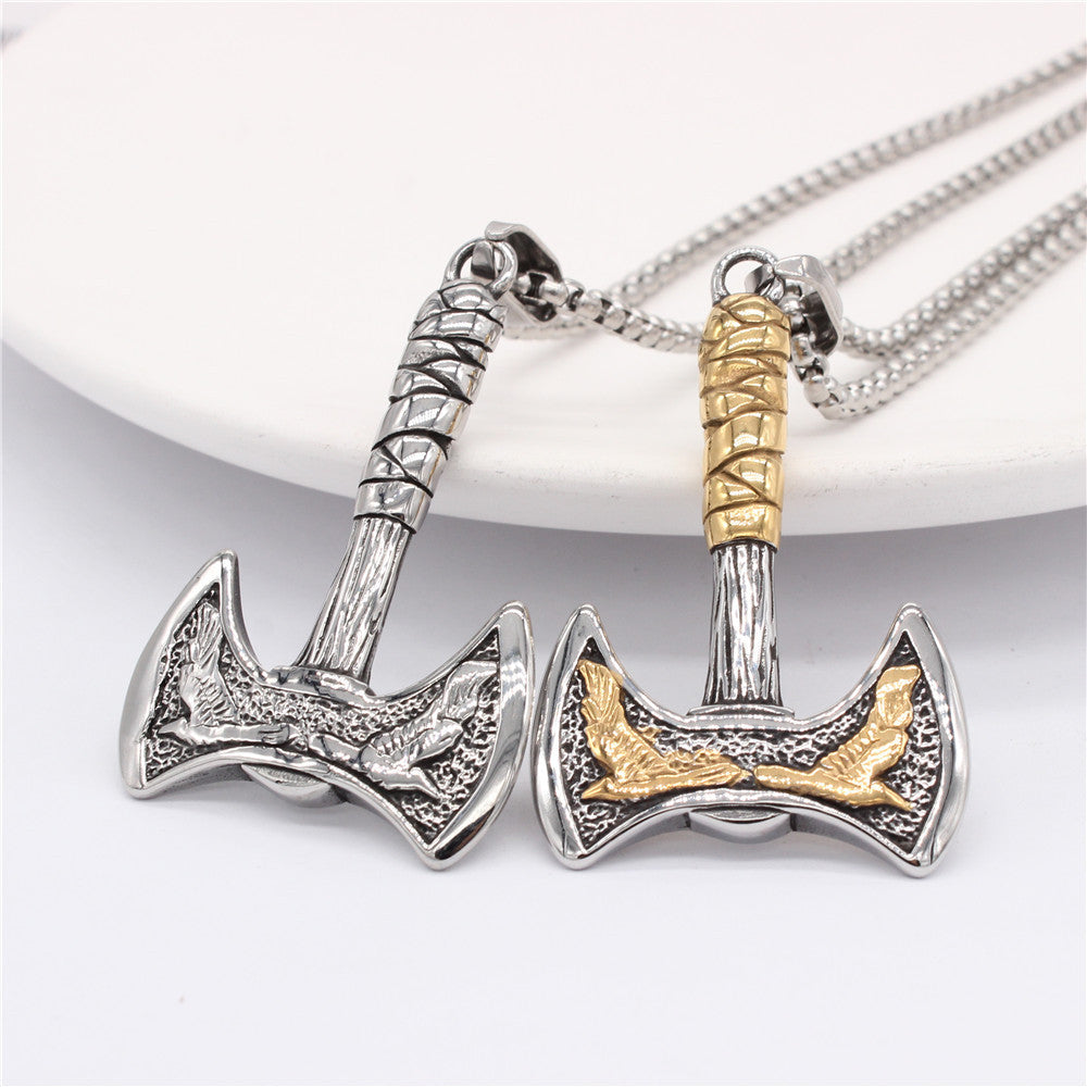 Viking Double Eagle Axe Pendant Titanium Steel Unisex Protection Statement Planderful