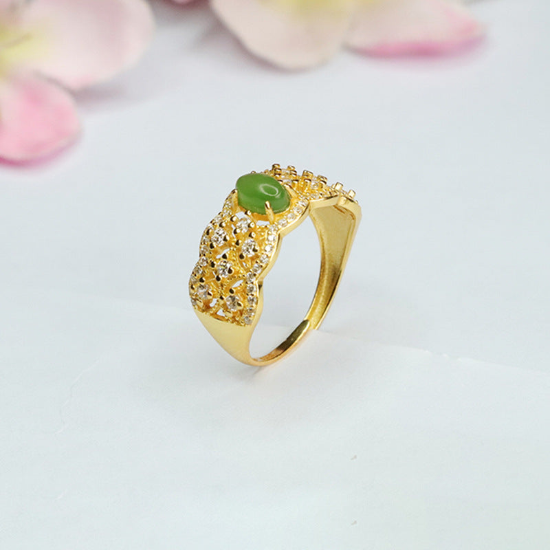 925 Sterling Silver Hetian Jasper Zircon Openwork Ring