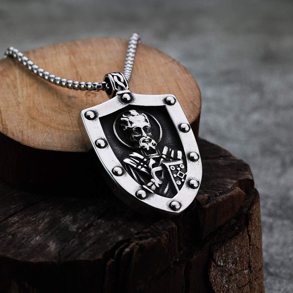 Planderful Shop Titanium Steel Pendant Necklace Guardian Shield For Men Hip Hop Style Durable Bold