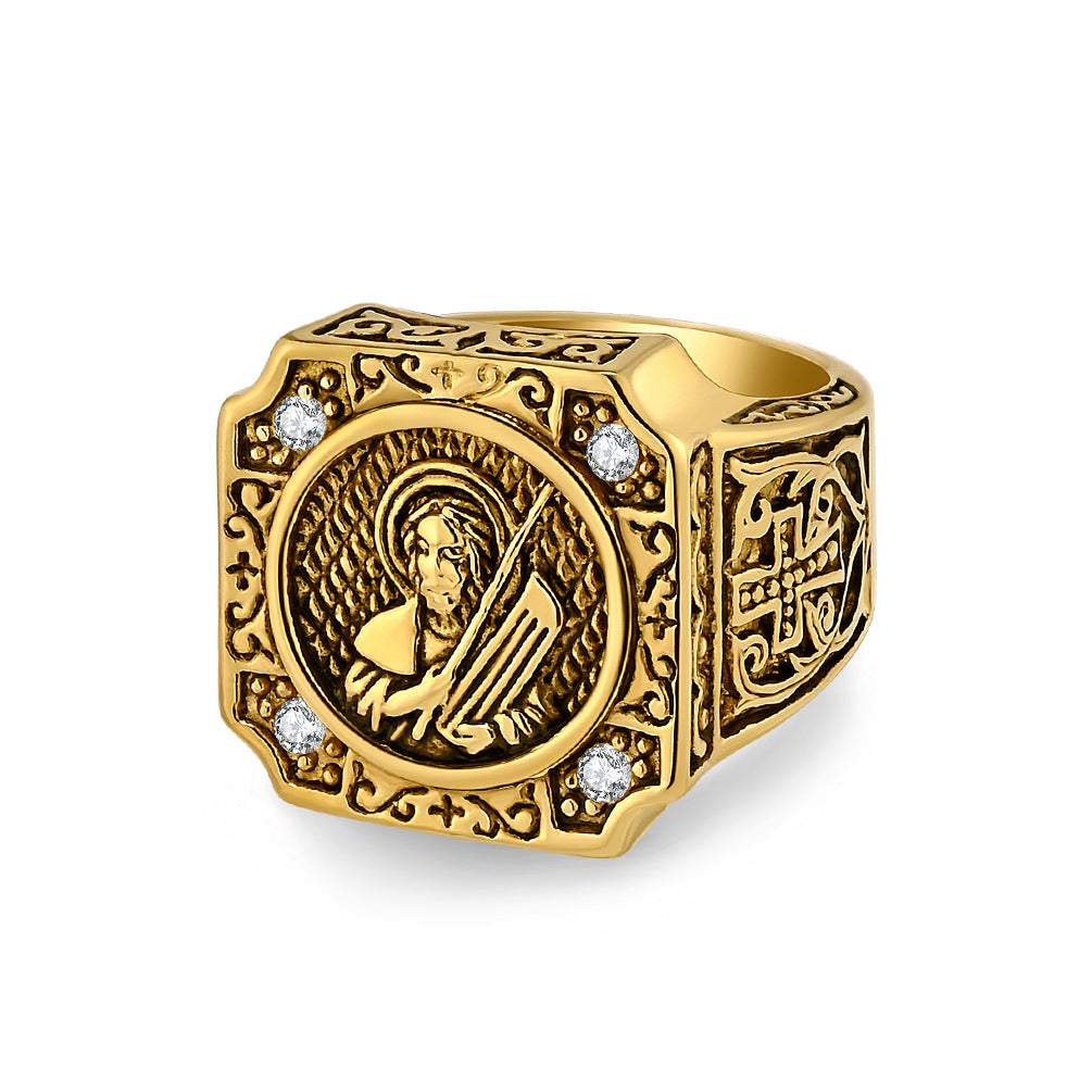 Planderful Cross Portrait Ring For Men Bold Steel Hip Hop Punk Style Durable Everyday Jewelry
