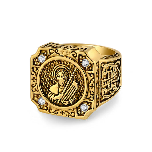 Planderful Cross Portrait Ring For Men Bold Steel Hip Hop Punk Style Durable Everyday Jewelry