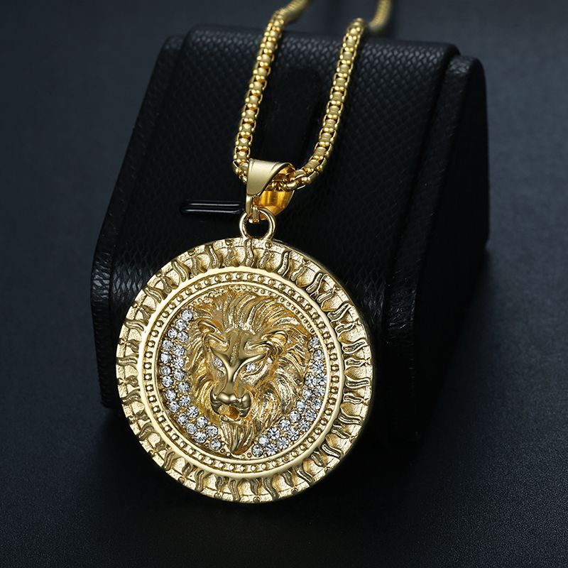 Gold-Plated Stainless Steel Necklace - Statement Lion Head