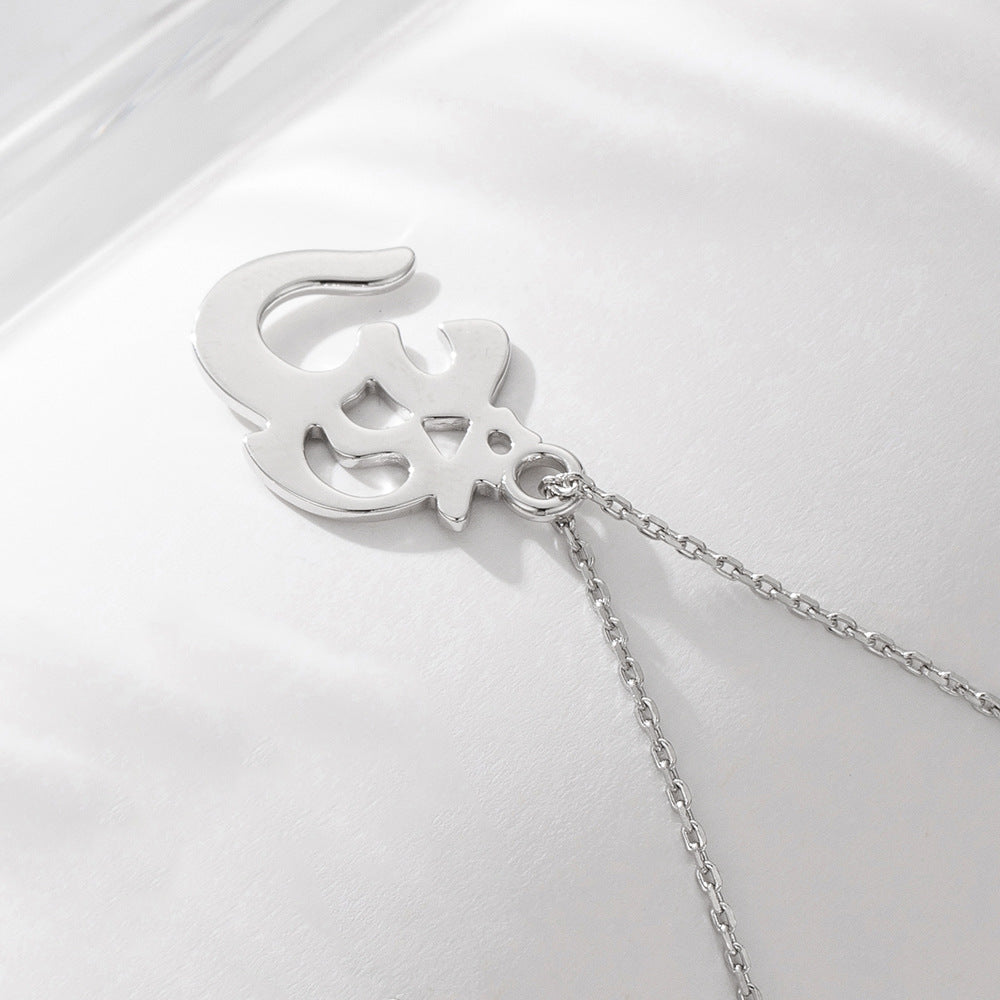 S925 Sterling Silver Aum Symbol Necklace Personality Creative Geometric Hollow Pendant Clavicle Chain