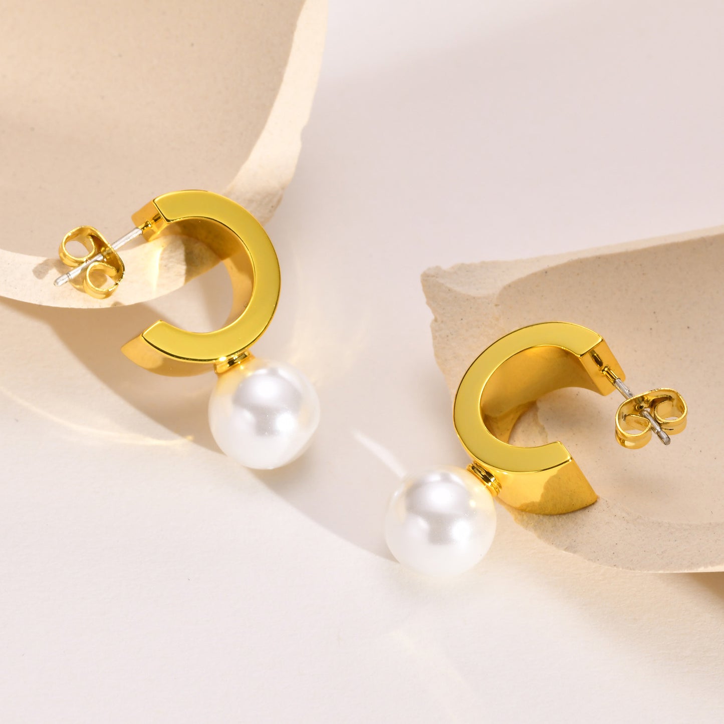 Imitation Pearl Earrings Copper Material Gold Women Fashion