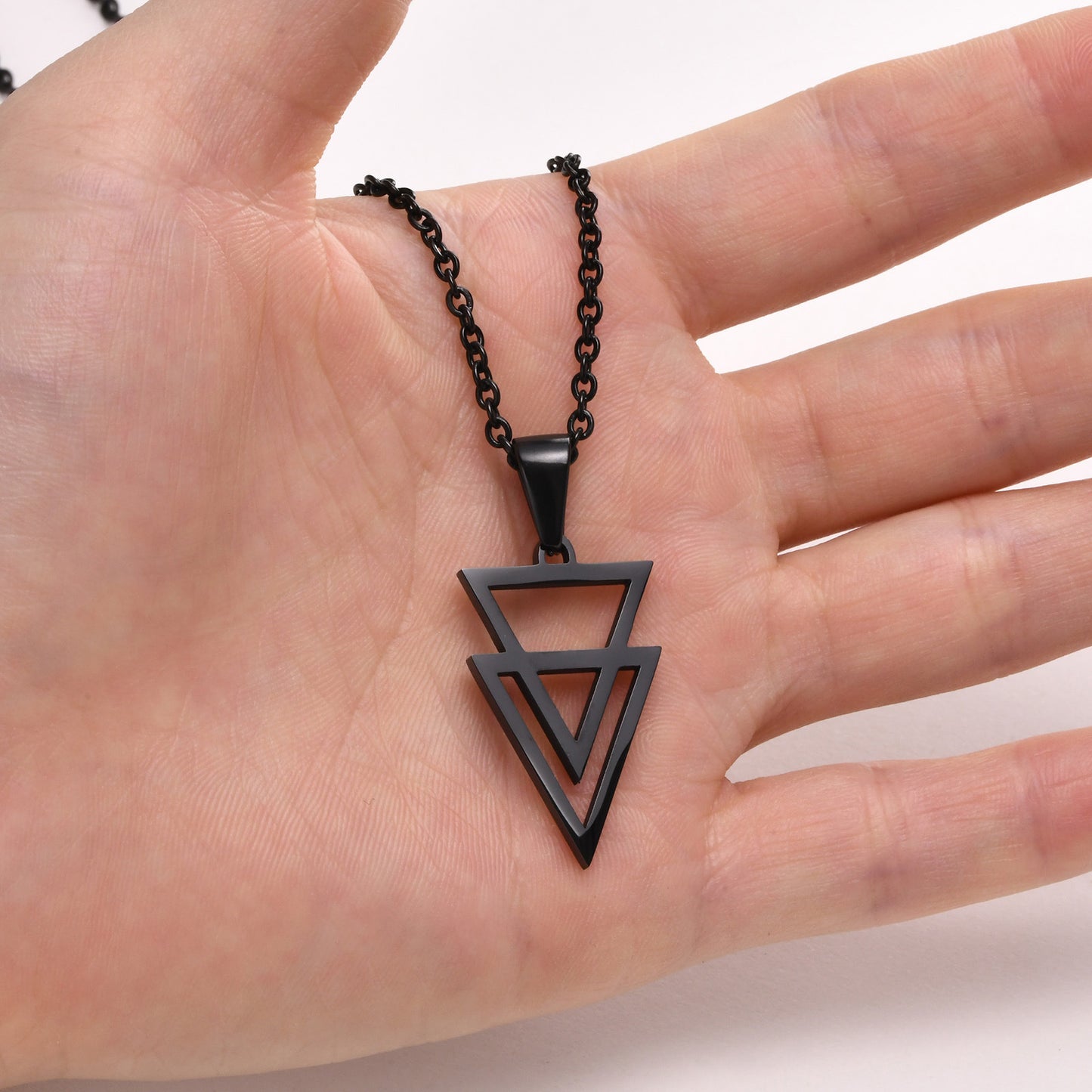 Men's Geometric Necklace Stainless Steel Triangle Pendant Black