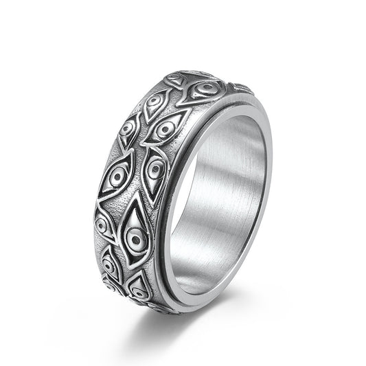 Planderful Rotating Ring Mountain And Sea Devil Eye For Men Titanium Steel Punk Decompression Jewelry