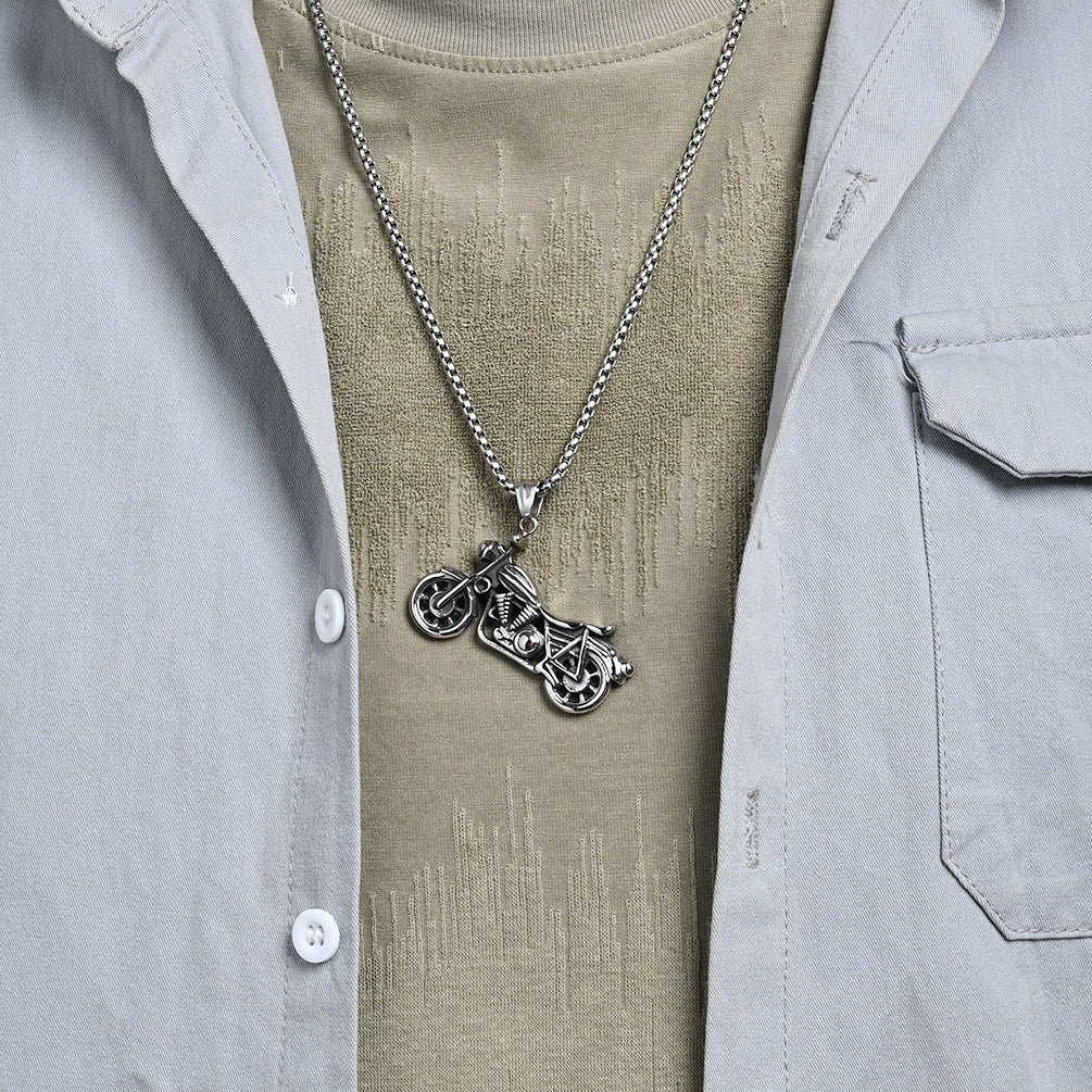 Planderful Titanium Steel Necklace For Men Retro Locomotive Pendant Urban Punk Style