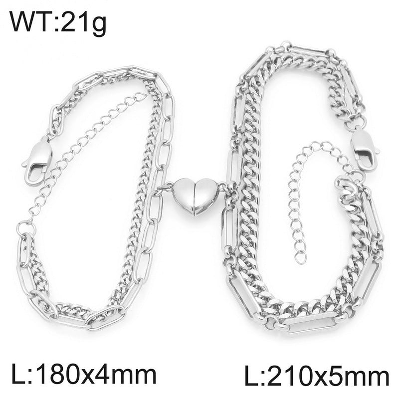 Magnetic Heart Couple Bracelet – Hip-Hop Stainless Steel