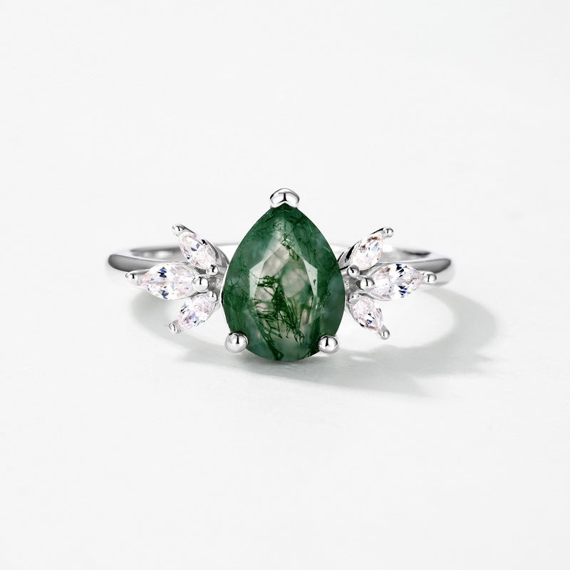 Planderful Jewelry Sterling Silver Ring With Aquatic Agate And Green Moss Zircon Accent
