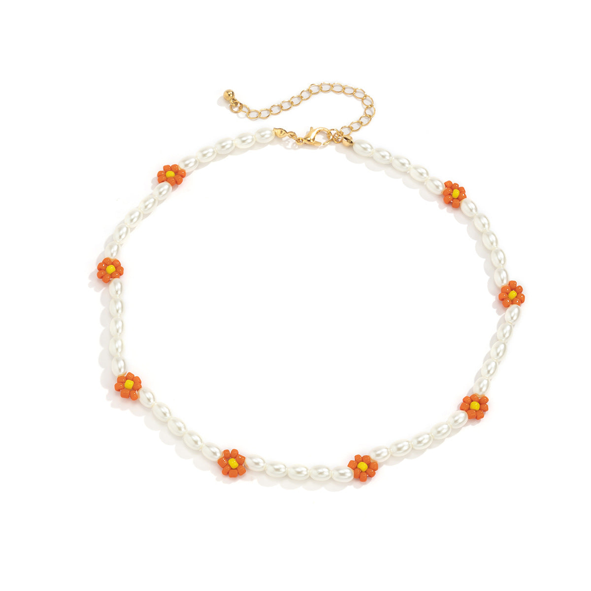 Planderful Vienna Verve Bohemian Daisy Collarbone Necklace Beaded Imitation Pearl For Boho Chic Women