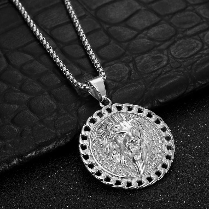 Planderful Cuban Chain Necklace Lion Head Pendant Stainless Steel For Hip Hop Fans Durable Streetwear Accessory