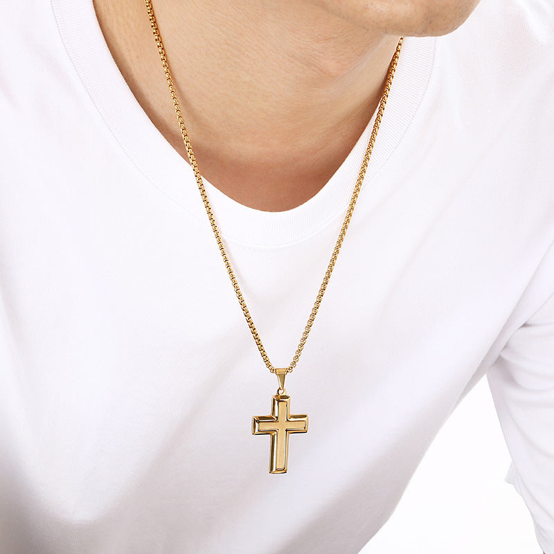 Planderful Stainless Steel Pendant Two Tone Cross Men Retro