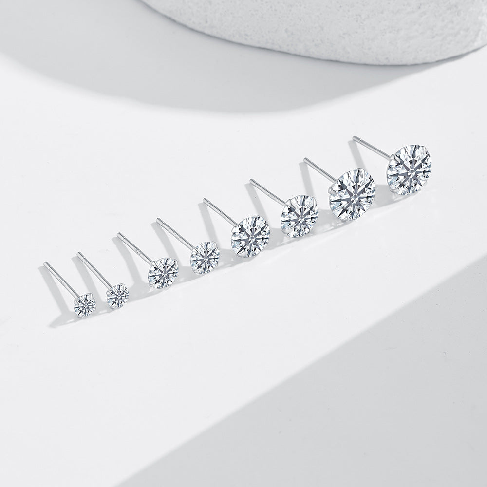 S925 Sterling Silver Classic Four-Claw Moissanite Stud Earrings Daily Commuting Earrings