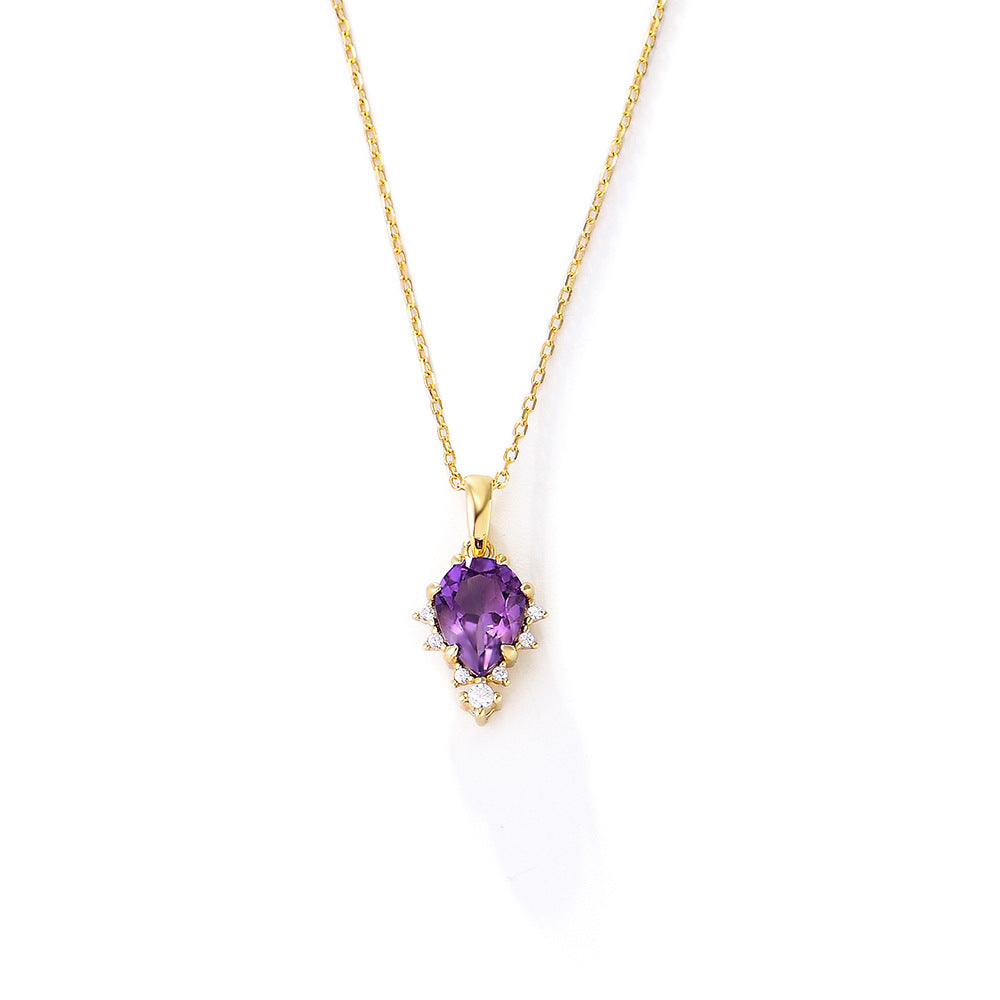 S925 Sterling Silver Natural Amethyst Pendant Necklace Japanese Necklace