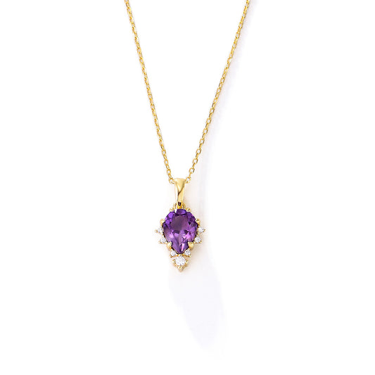 S925 Sterling Silver Natural Amethyst Pendant Necklace Japanese Necklace