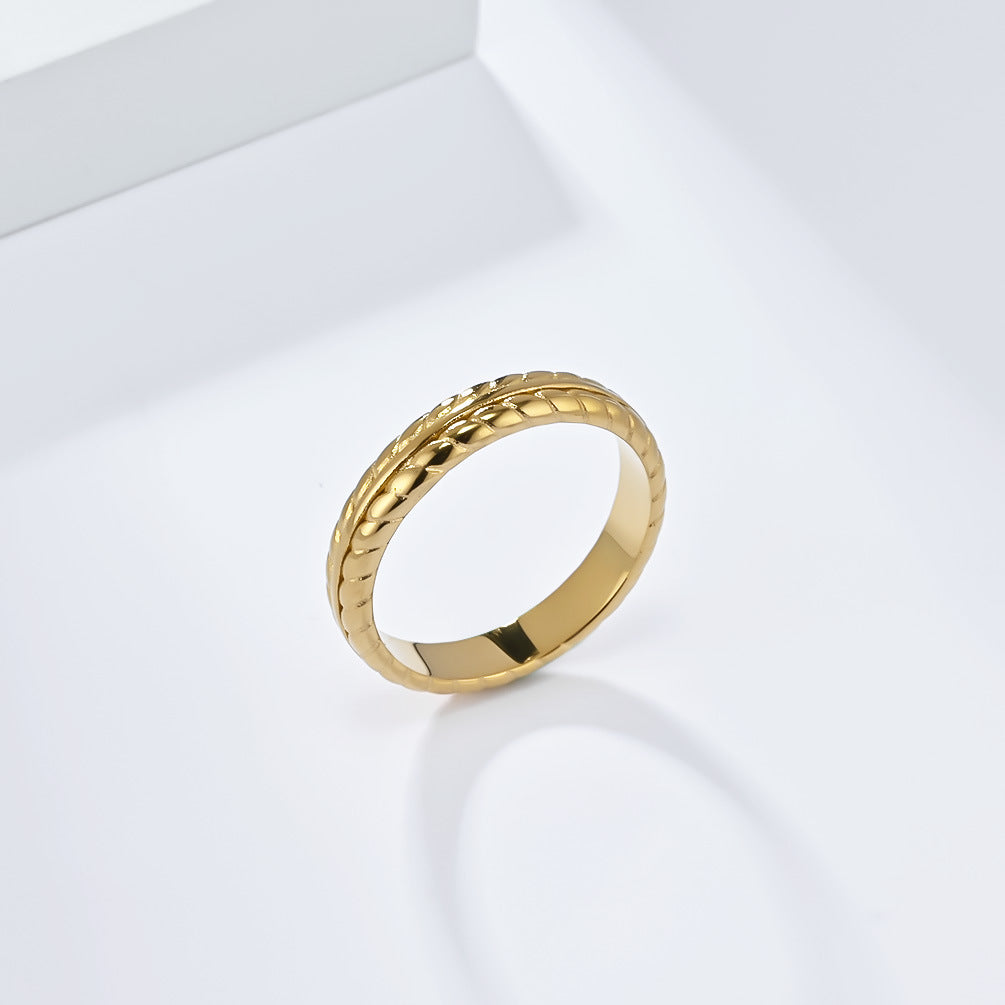 Planderful Titanium Steel Ring Wheat Ear Pattern Light Luxury Versatile Everyday Genie for Men and Women