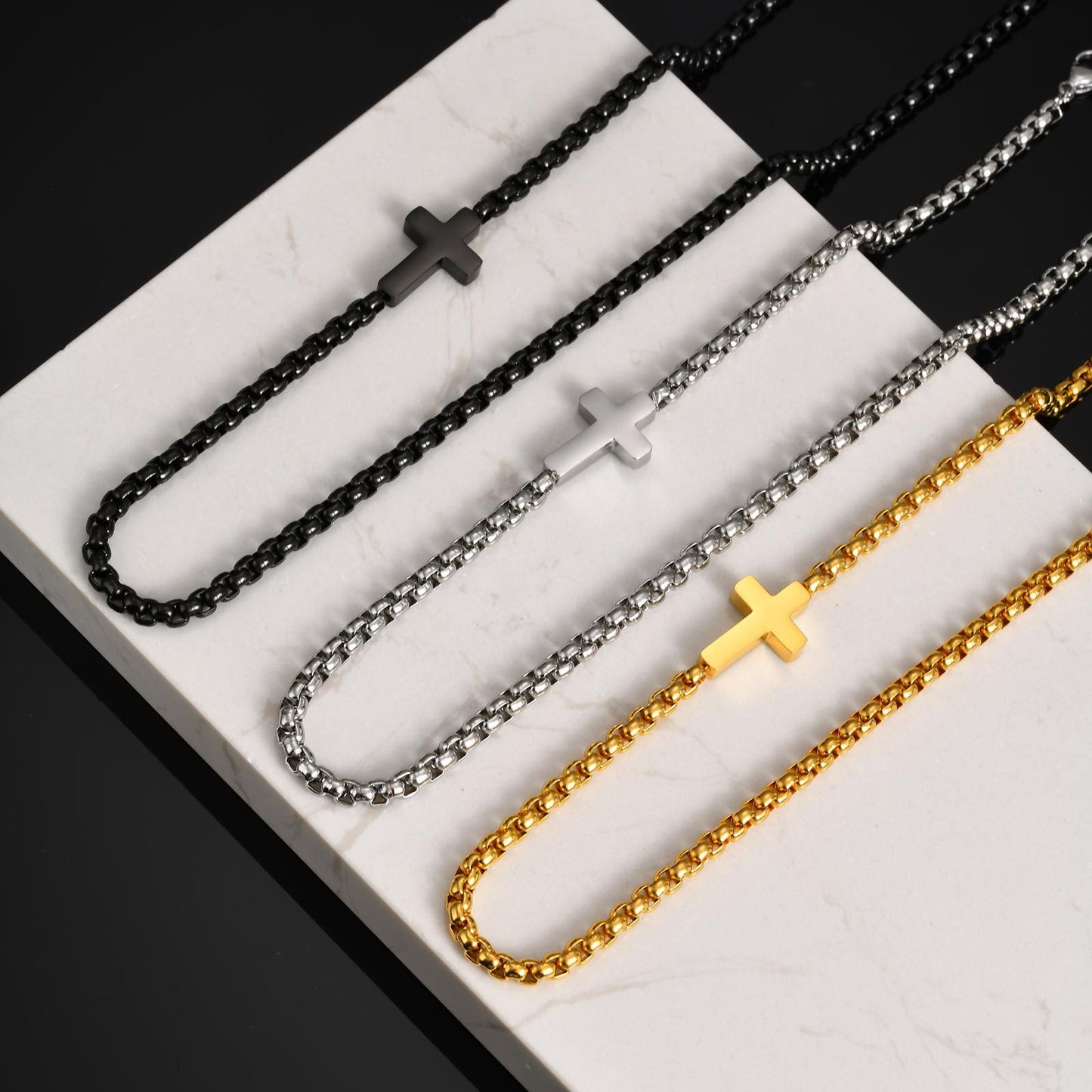 Planderful Mens Cross Necklace Stainless Steel Square Chain