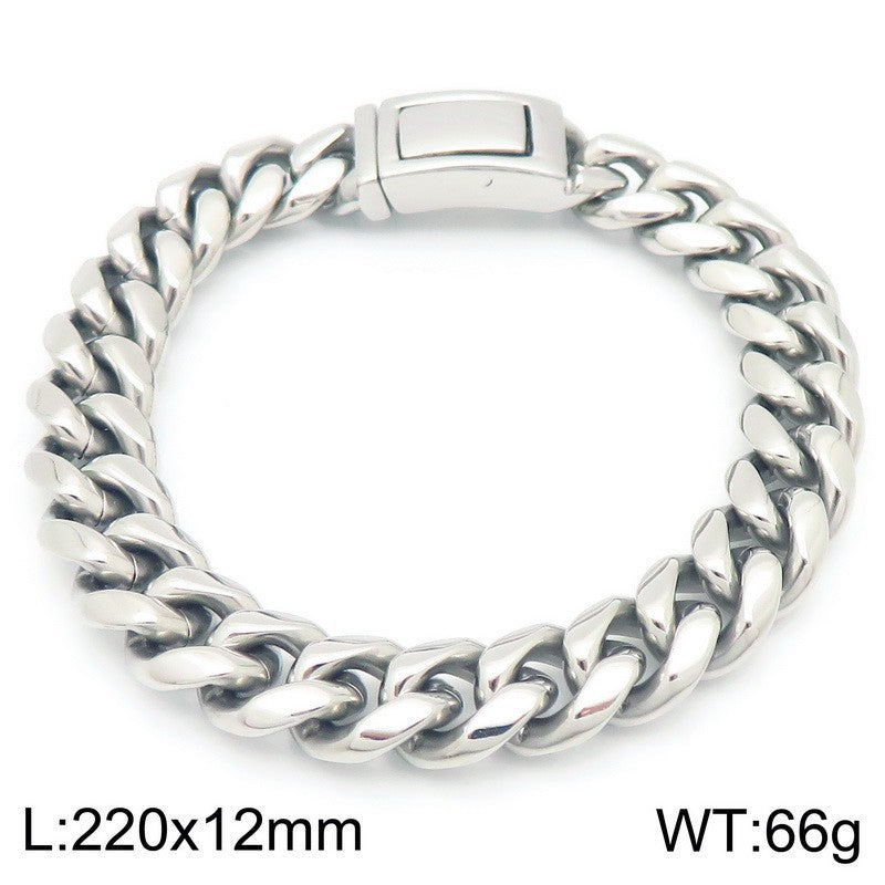 Planderful Cuban Chain Bracelet Men Bold Glossy 12mm Steel