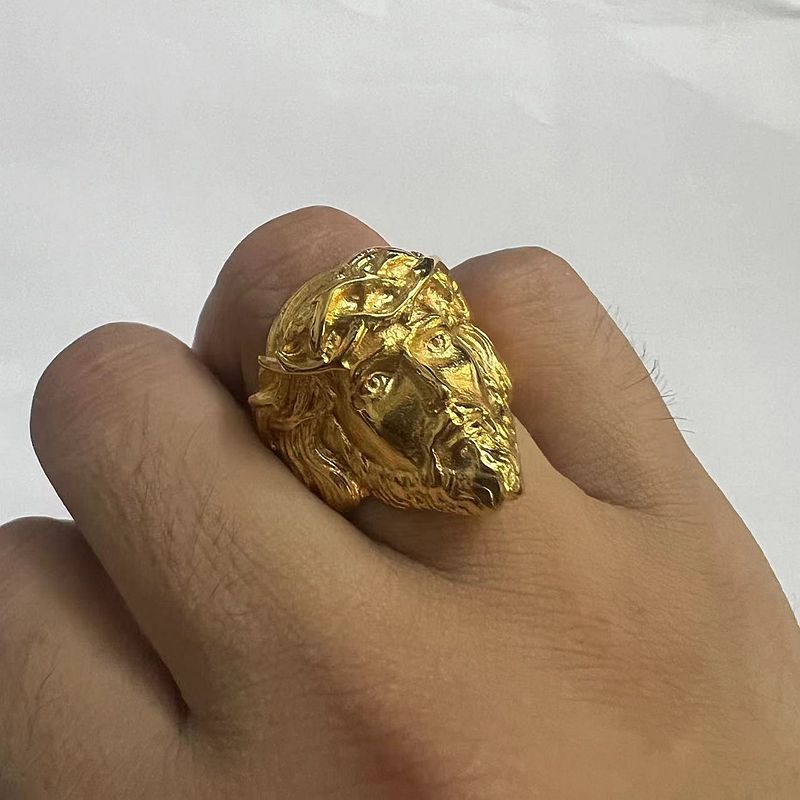 Planderful Collection Jesus Portrait Ring for Men Stainless Steel Gold Plated Polished Finish Everyday Wear Sizes 7 13