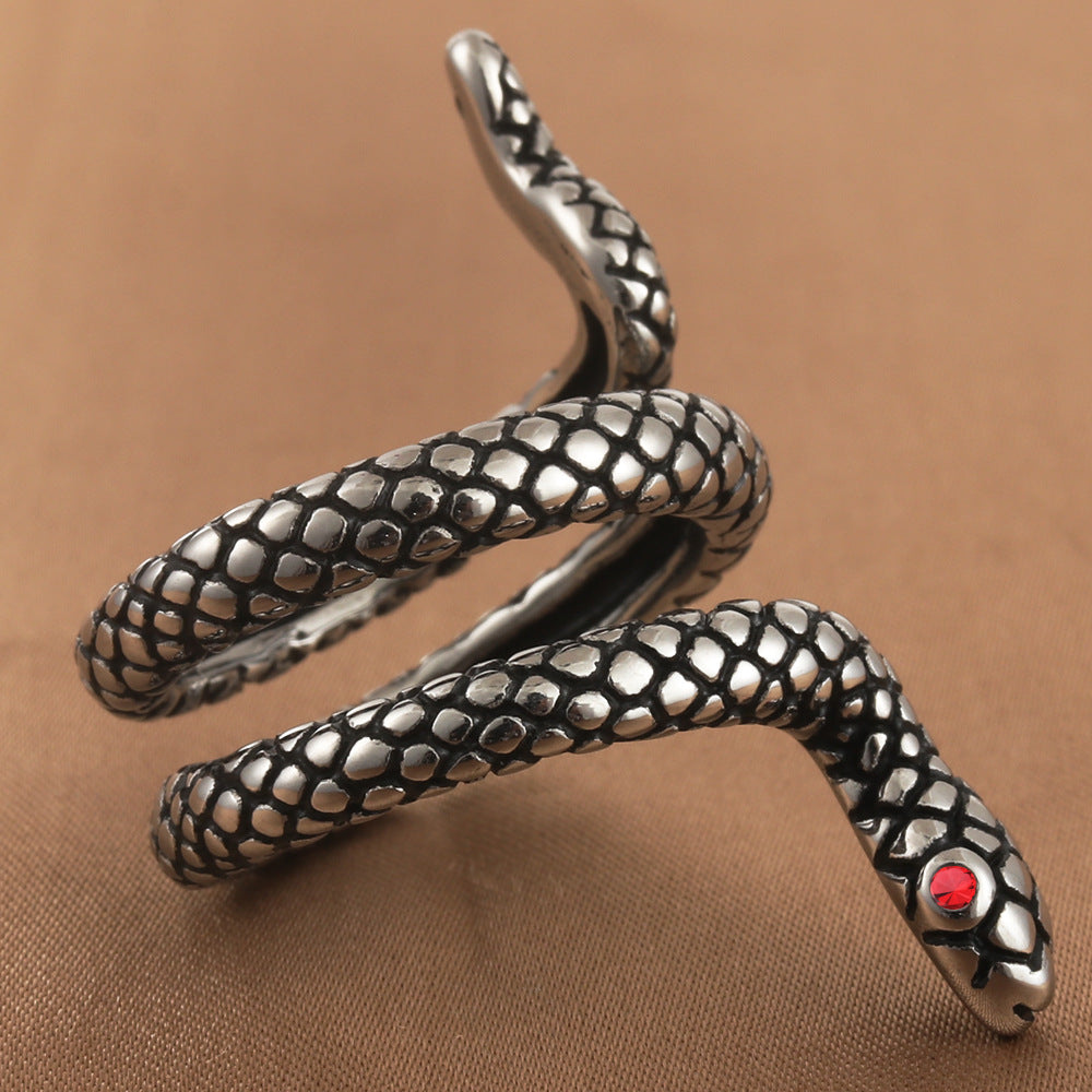 Retro Trendy Men's Titanium Steel Snake Ring - Personalized Animal Accessory