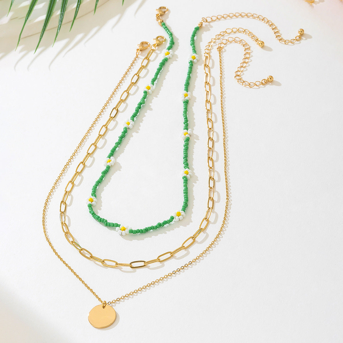 Planderful Vienna Verve Necklace – Three Layered Green Bead Flower Design