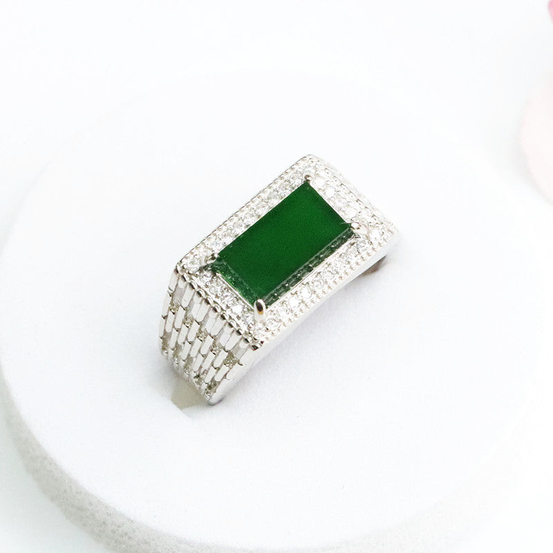 Sterling Silver Adjustable Imperial Green Jadeite Saddle Ring