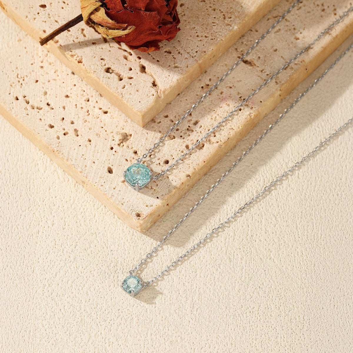 925 Sterling Silver Sea Blue Rose-Cut Zircon Necklace
