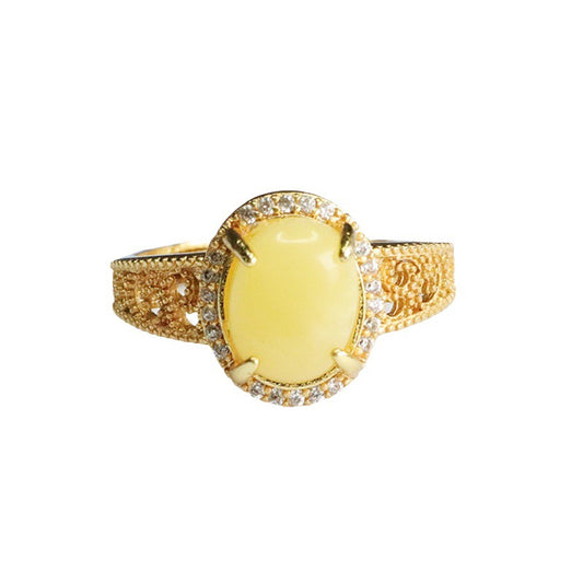 Amber Halo Sterling Silver Adjustable Ring