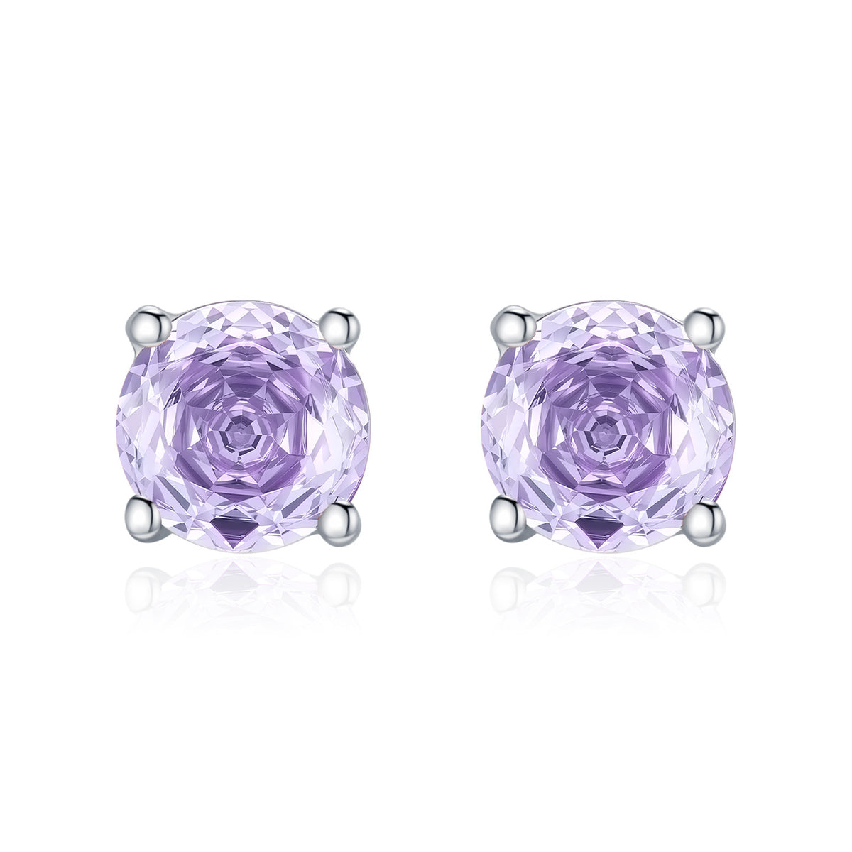 925 Sterling Silver Violet Rose-Cut Zircon Stud Earrings