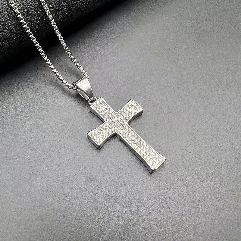 Planderful Everyday Genie Hip Hop Cross Pendant Necklace Titanium Steel Gold Plated Rhinestone For Fans