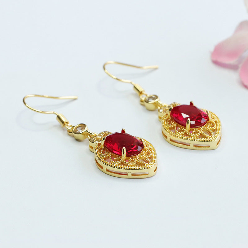 Lab-Grown Ruby Heart Drop Earrings