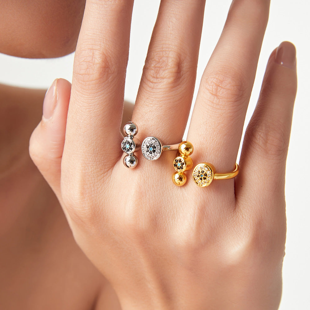 Golden Open Ring with Geometric Zircon Detail