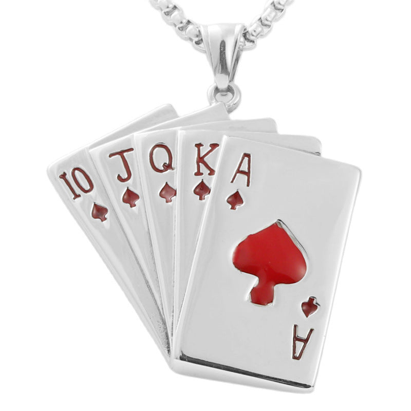 Modern Titanium Steel Playing Card Pendant Necklace for Trendy Men and Women