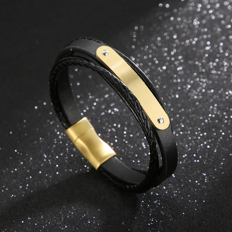 Planderful Mens Stainless Steel Magnetic Leather Bracelet