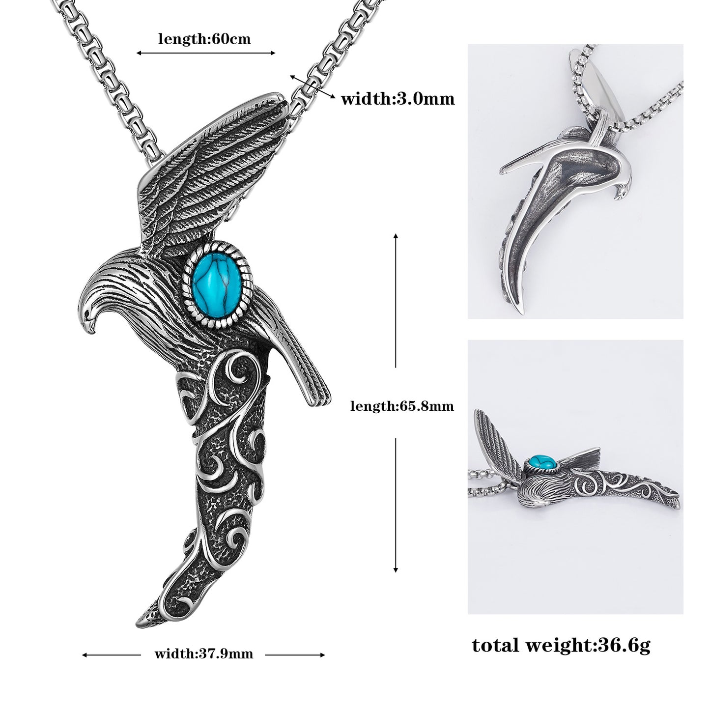 Turquoise Necklace – Vintage Everyday Wear for Men Stainless Steel Jewelry Gift Ready Packaging Included