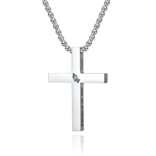Cross-Border E-Commerce Jewelry Supply Men's Stainless Steel Prayer Hand Cross Necklace
