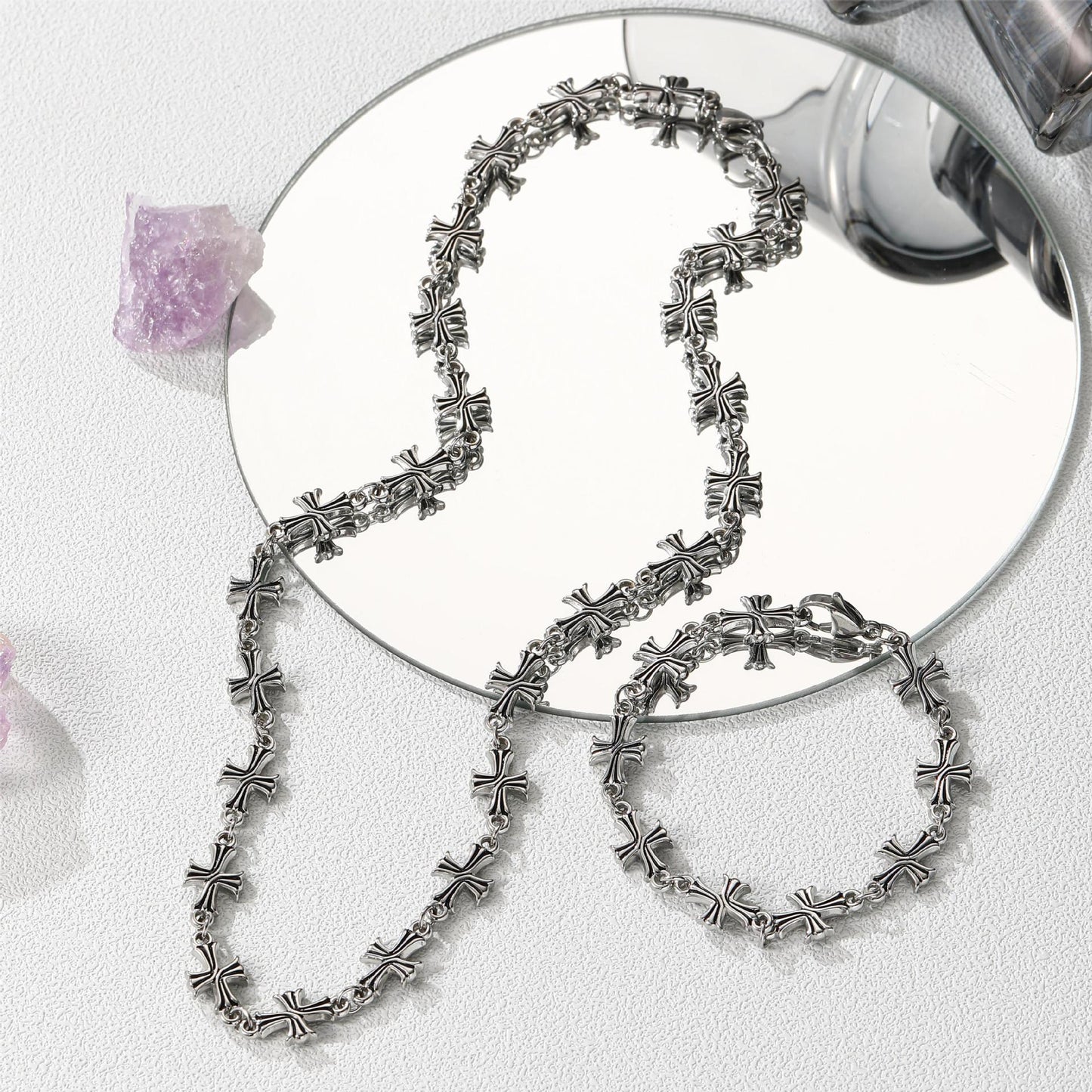 Planderful Jewelry Cross Flower Necklace Unisex Titanium Stainless Steel Fade Resistant Hip Hop Style