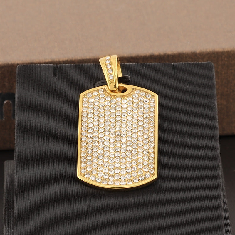 Rock-inspired Rhinestone-Studded Stainless Steel Men's Pendant - European and American Hip-Hop Fashion Accessory