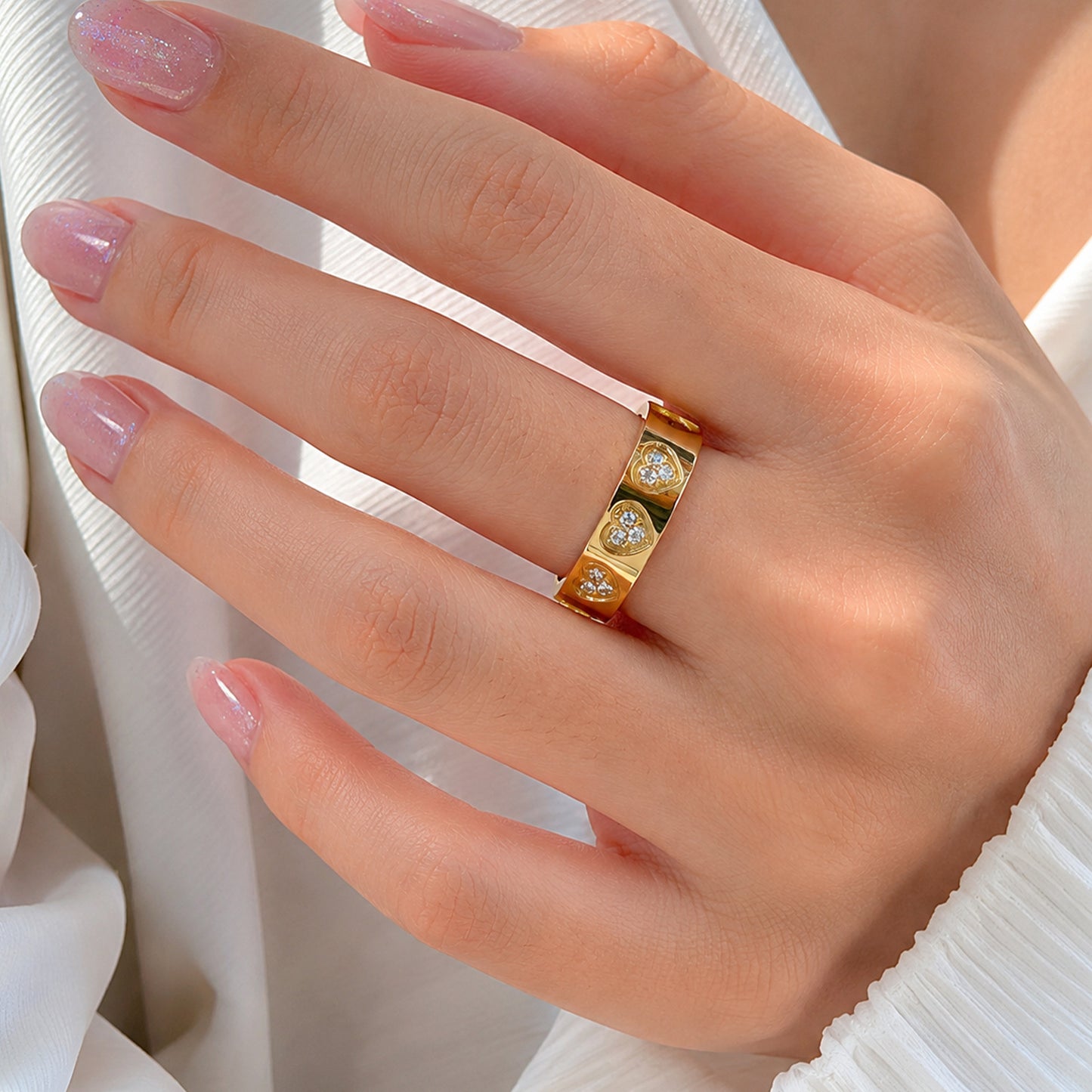 Planderful Everyday Genie Stainless Steel Ring With Peach Heart Zircon Inlay For Women
