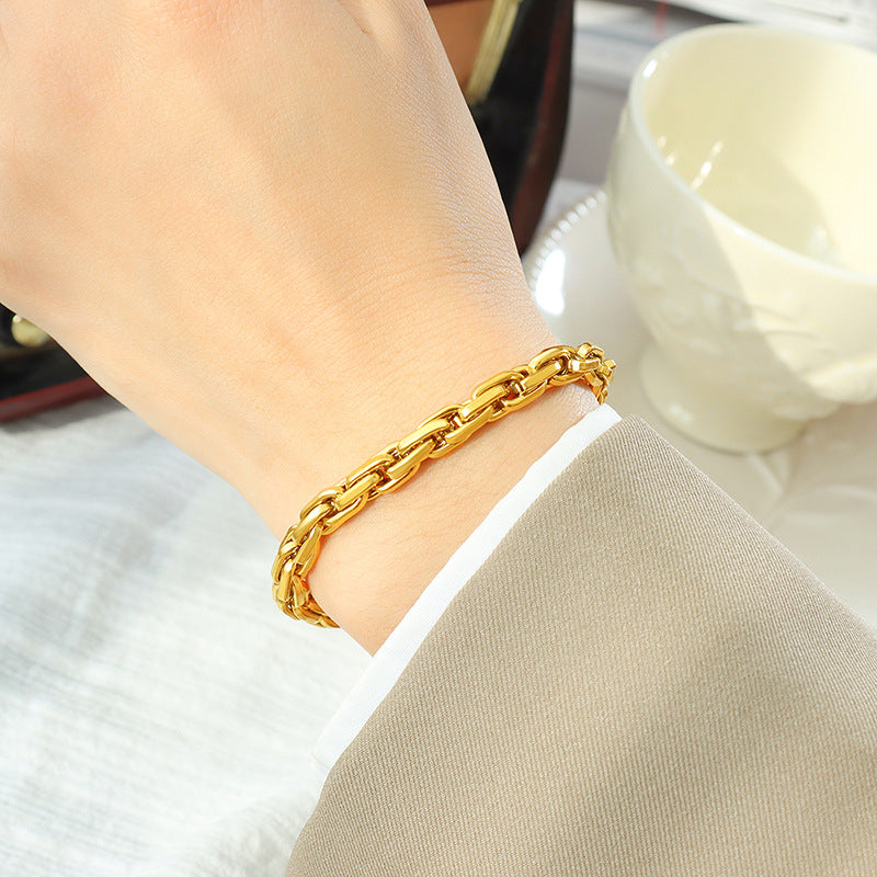 Luxurious 18k Gold Plated Thick Chain Bracelet for Women's Hip-Hop Fashion