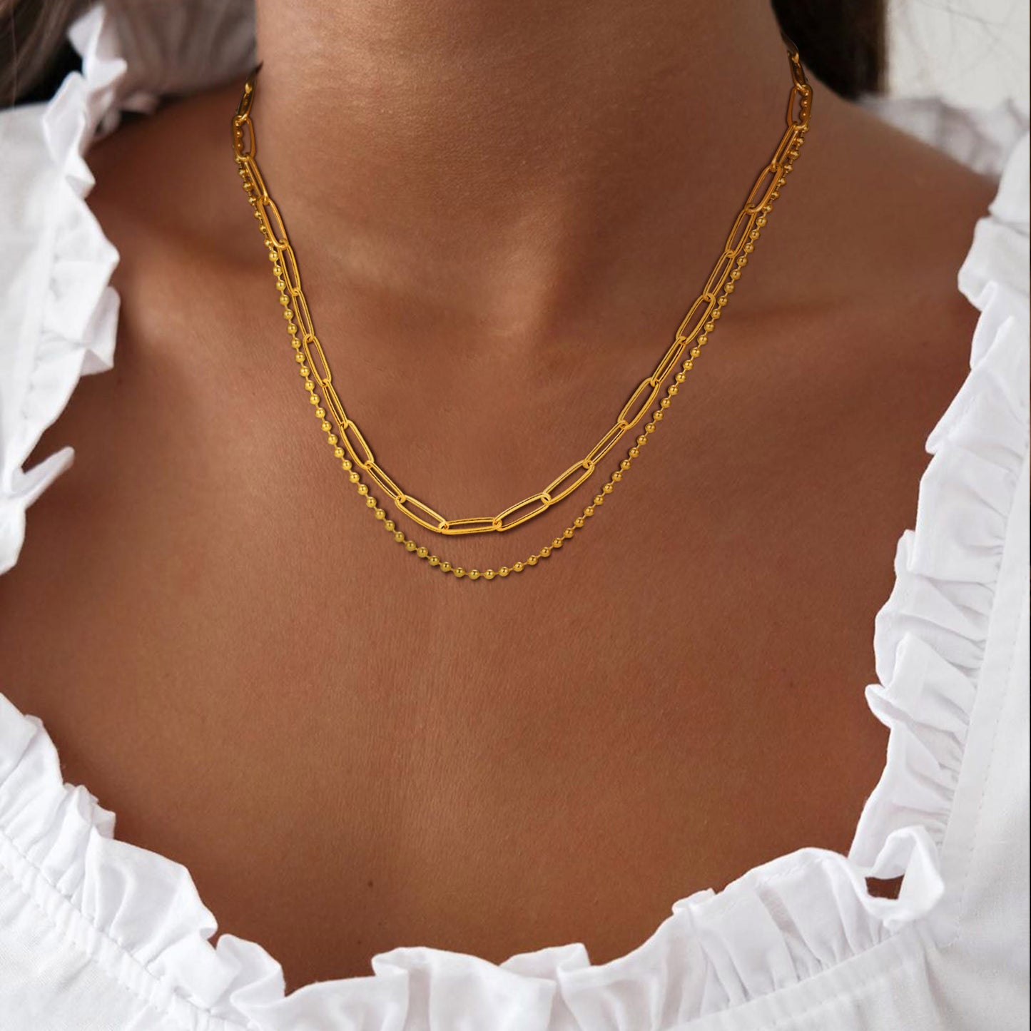 Stainless Steel Stacked Collarbone Chain Gold Double Layer Necklace