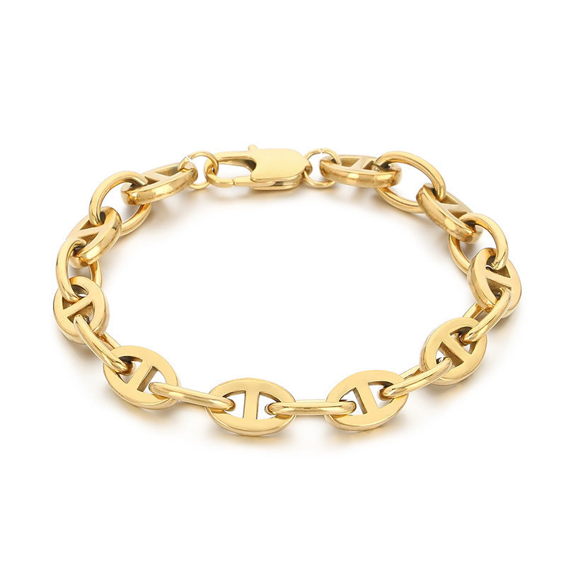 Planderful Mens Stainless Steel Pig Nose Chain Bracelet