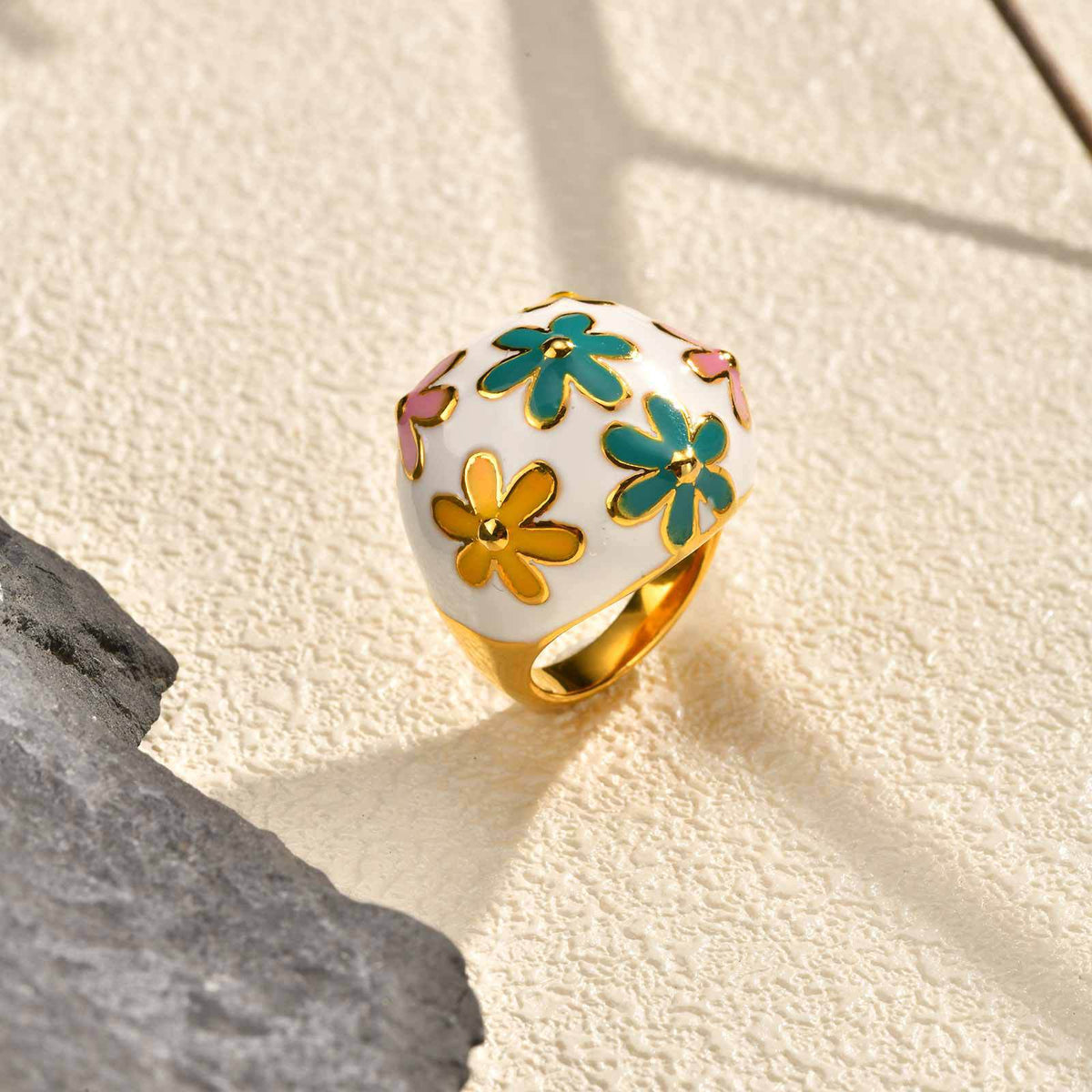 Stainless Steel Literary & Artistic Style French Design Flower Ring Female