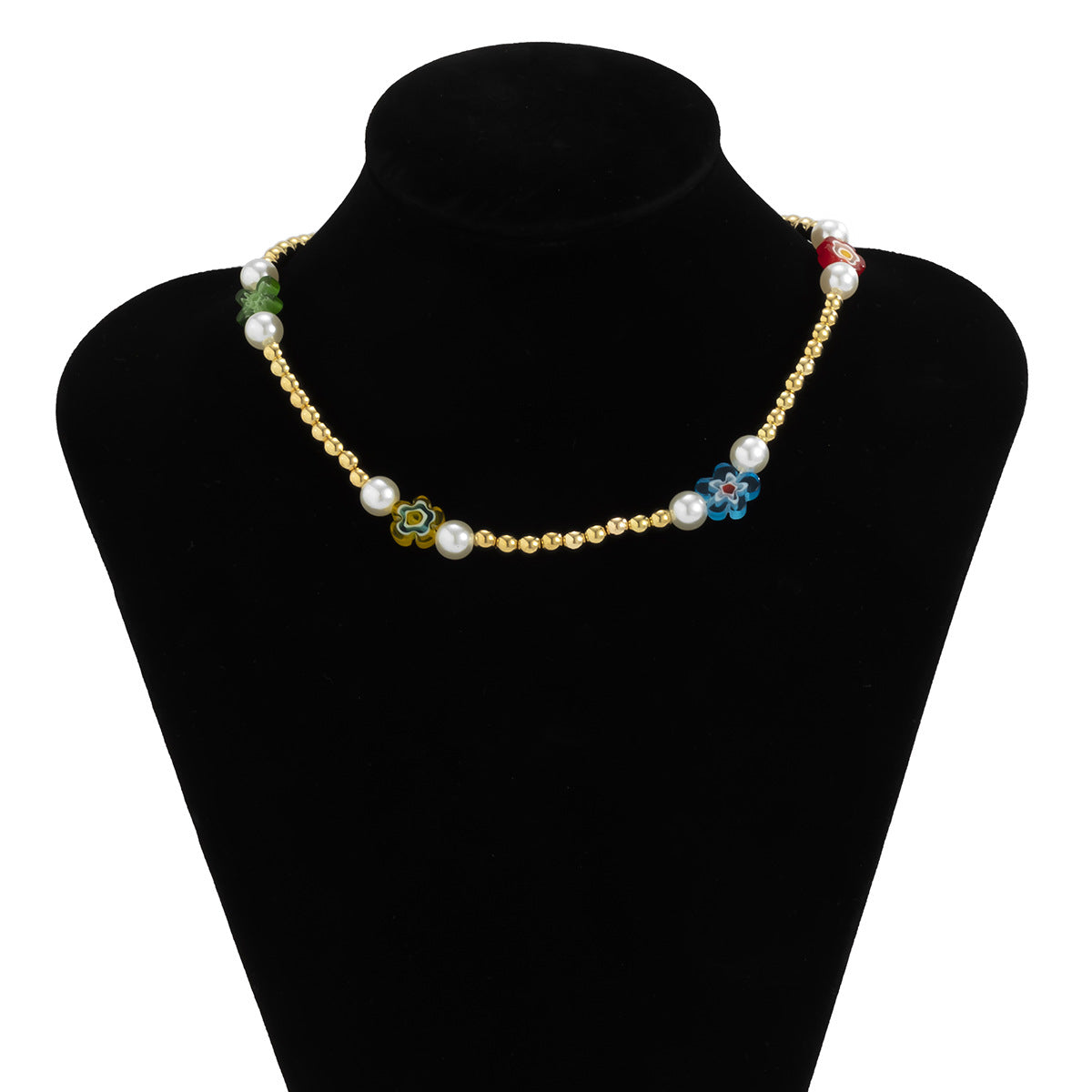 Planderful Glass Flower Necklace For Women Colorful Vacation Style Beaded Creative Clavicle Chain Statement