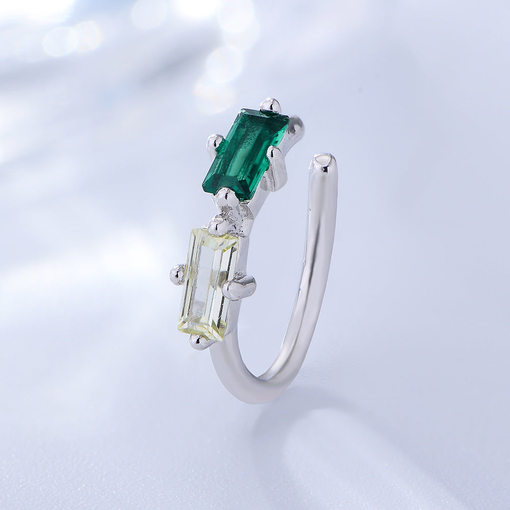 S925 Sterling Silver Square Color Zircon Earrings Ear Buckles, No Ear Piercings French