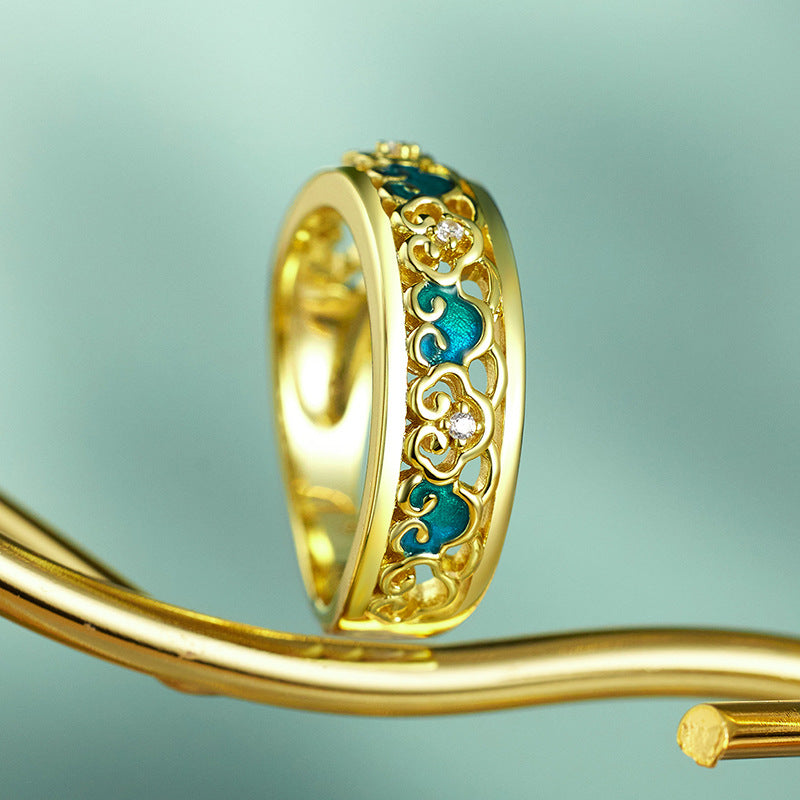 Original New Chinese Ruyi Cloud Pattern Ring for Women 925 Guochao Silver Jewelry