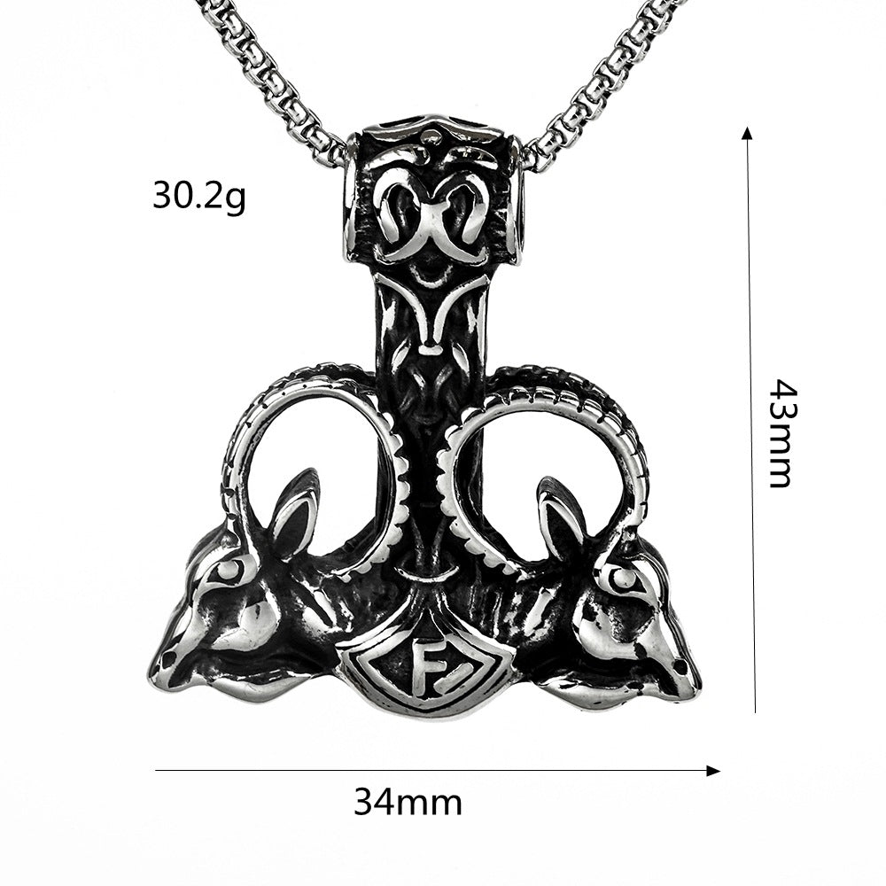 Planderful Viking Thor's Hammer Necklace for Men Personalized Stainless Steel Nordic Rune Pendant